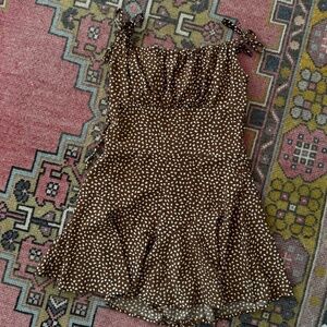 Teen Girl’s Brown & White Dot Spaghetti Strap Stretch Romper No Tags Sz X-Small